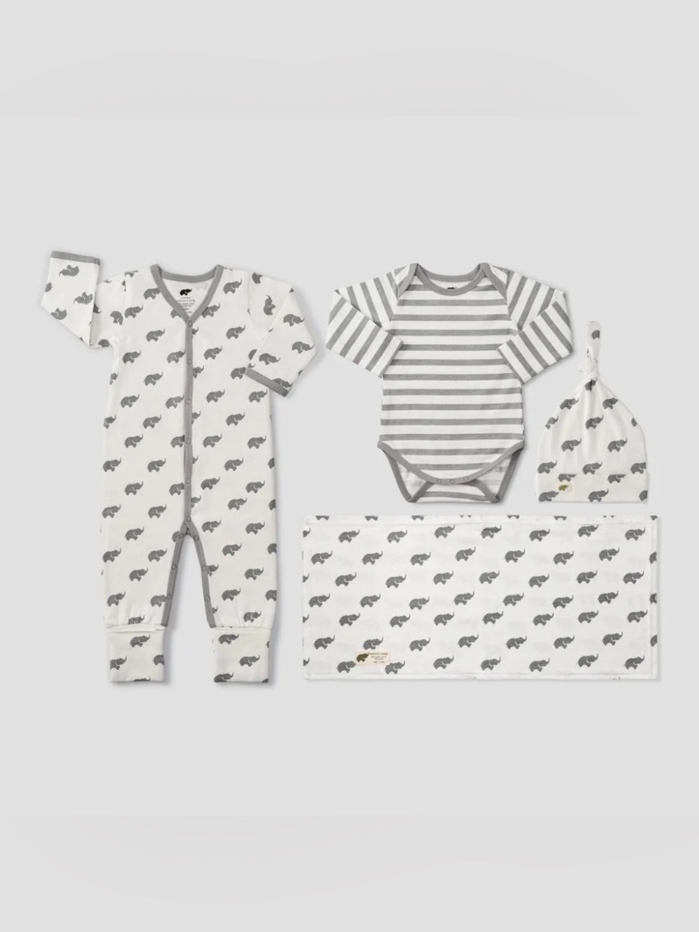 Monica + Andy Baby Striped & Elephant Print Layette Set - 4 Piece